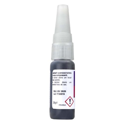 colle glue pour choc et vibration cv4 en 20gr, photo du dos du produit